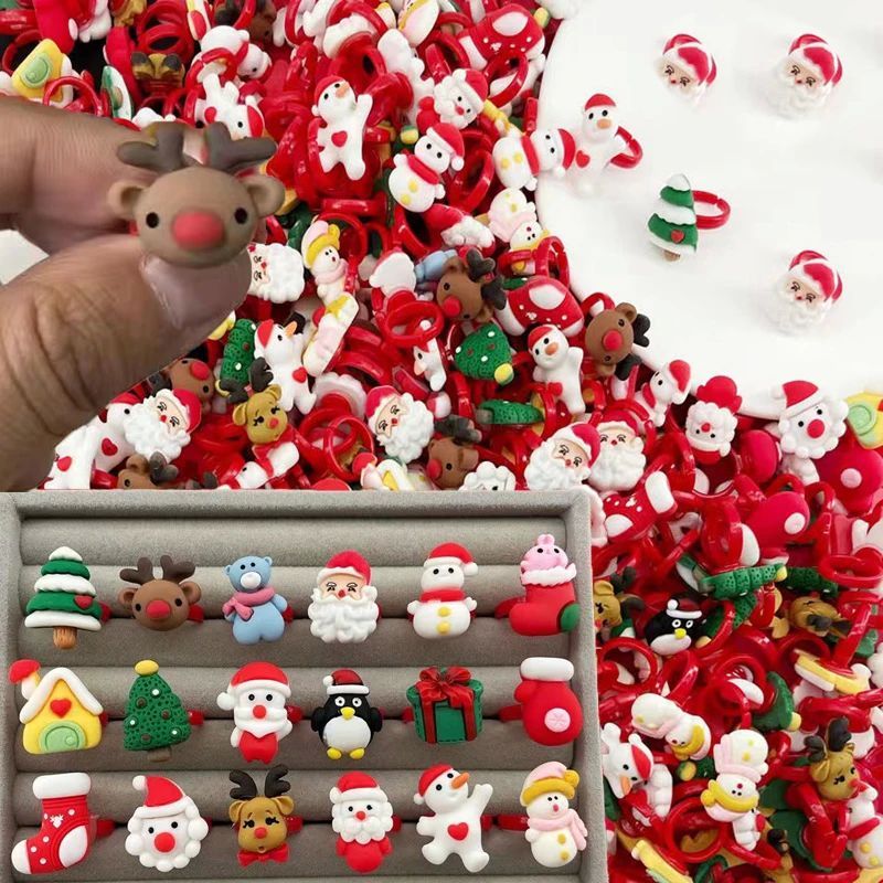 10/20pcs Cartoon Christmas Ring Toy Children Festival Santa