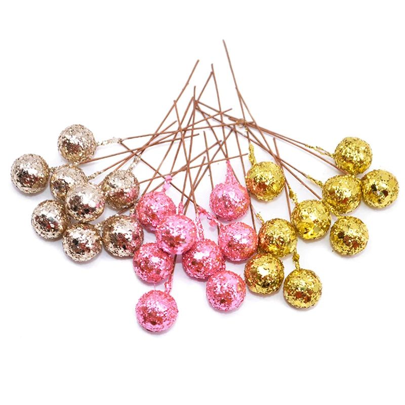 50PCS DIY Flowers Glitter Christmas Flowers Artificial Berri