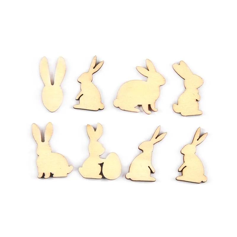 50pcs 15-30mm Mixed Type Easter Bunny Wooden Crafts Party De