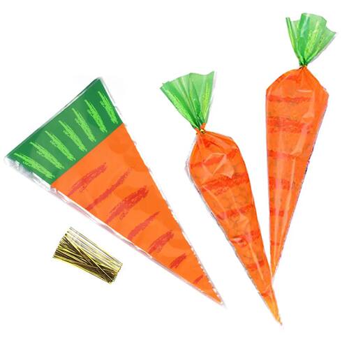20/40pcs Easter Bunny Carrot Candy Bags Rabbit Gift Bag Spri