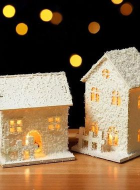 Xmas Ornament Christmas Led Light Wooden House with Snowflak