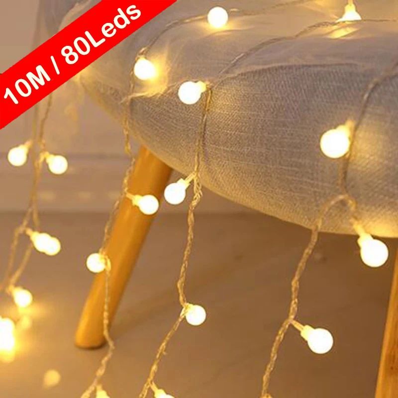 10m Ball LED String Lights Outdoor Ball Chain Lights Garland