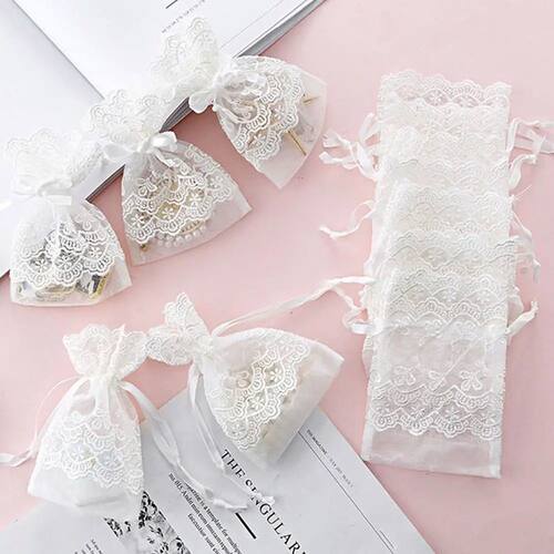 White Gift Bag Festival Favor Gauze Storage Bag Packing Lace