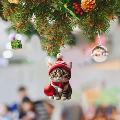 2d Acrylic Cartoon Funny Christmas Cat Christmas Tree Pendan