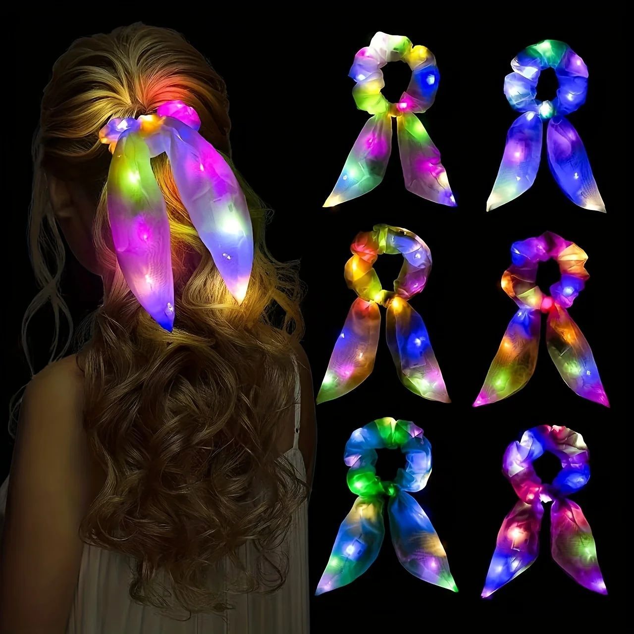 5Pcs Light Up Scrunchies LED Scrunchies for Girls Neon Hair