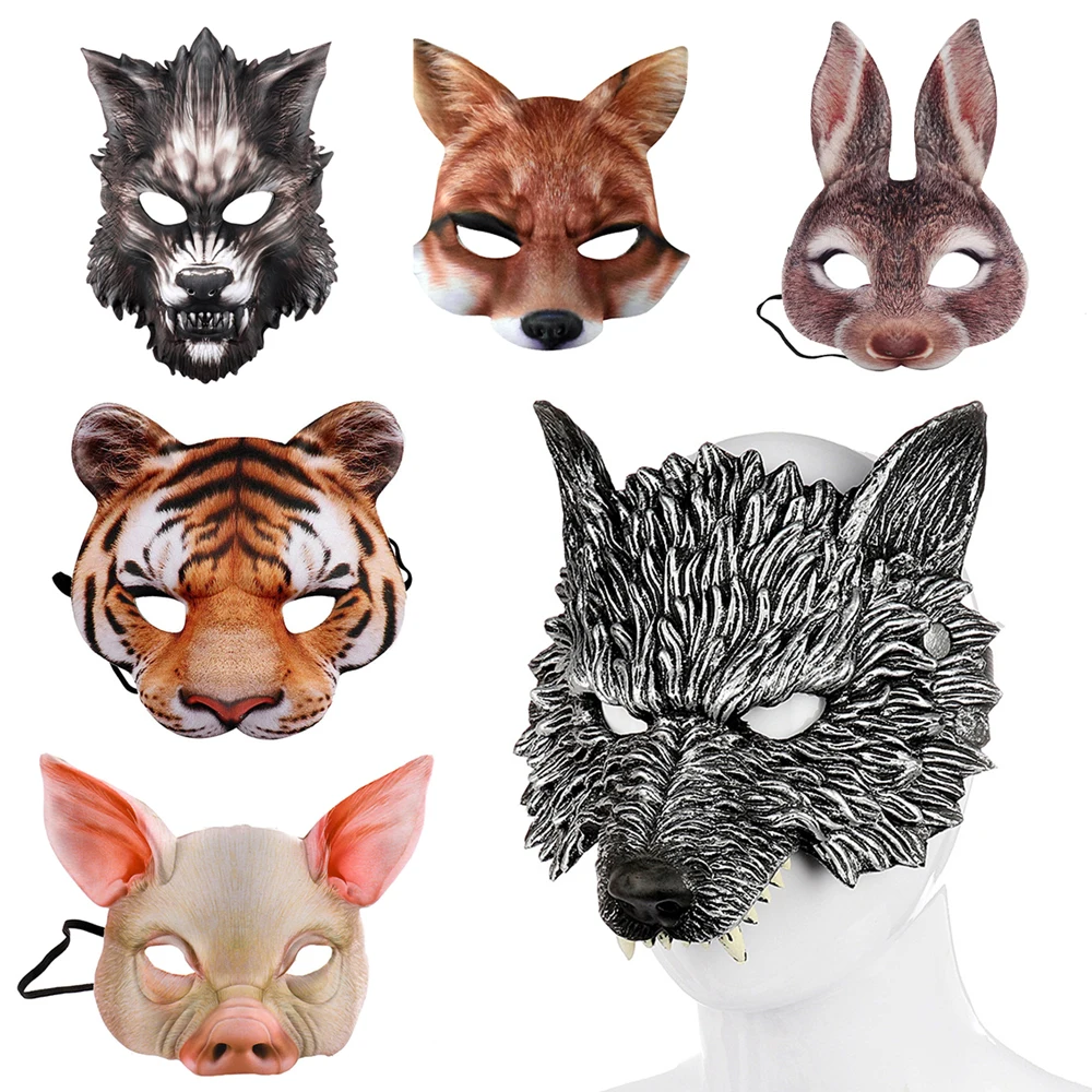 Animal Mask 3D Realistic Half Face Mask Halloween Carnival M