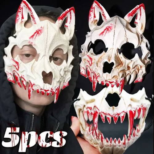 1/5PCS Halloween Skull Masks Half-face Bloody Dragon Mask Ki
