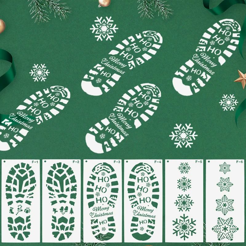 Merry Christmas Footprint Template Snowflake Santa Claus Xma