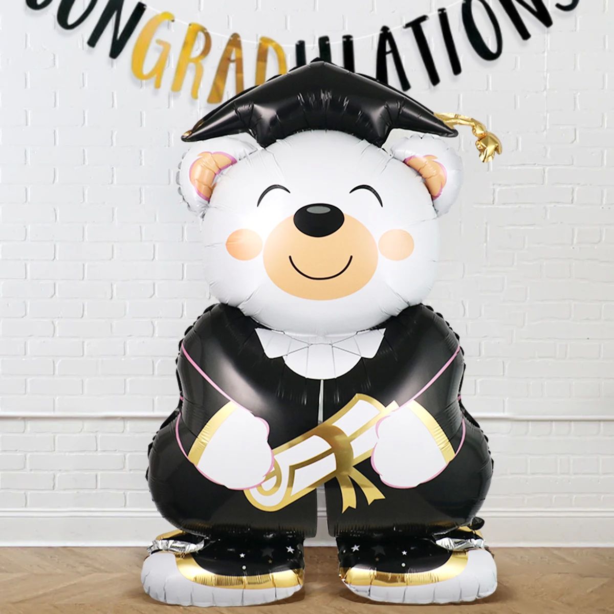 1pcs Large 4D Stereo Standing Graduation White Bear Aluminum