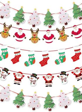 Christmas Banner Xmas Tree Ornaments Gifts Santa Claus Snowm