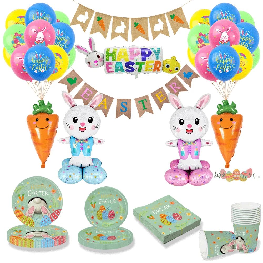 Happy Easter Party Supplies Disposable Tableware Cute Bunny