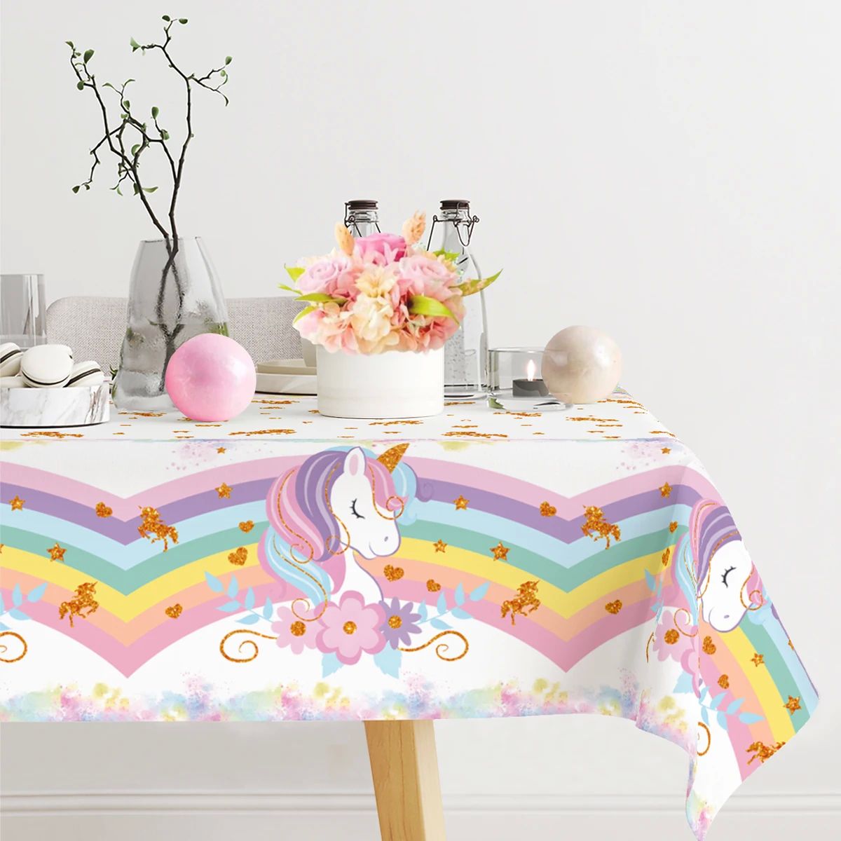 Rainbow Unicorn PE Tablecloth Happy Unicorn Theme Birthday P