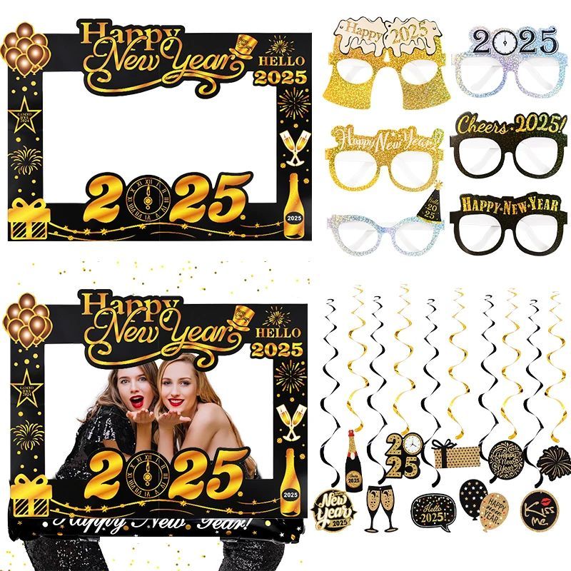 Glitter Happy New Year's Eve Glasses Photo Booth Props Paper