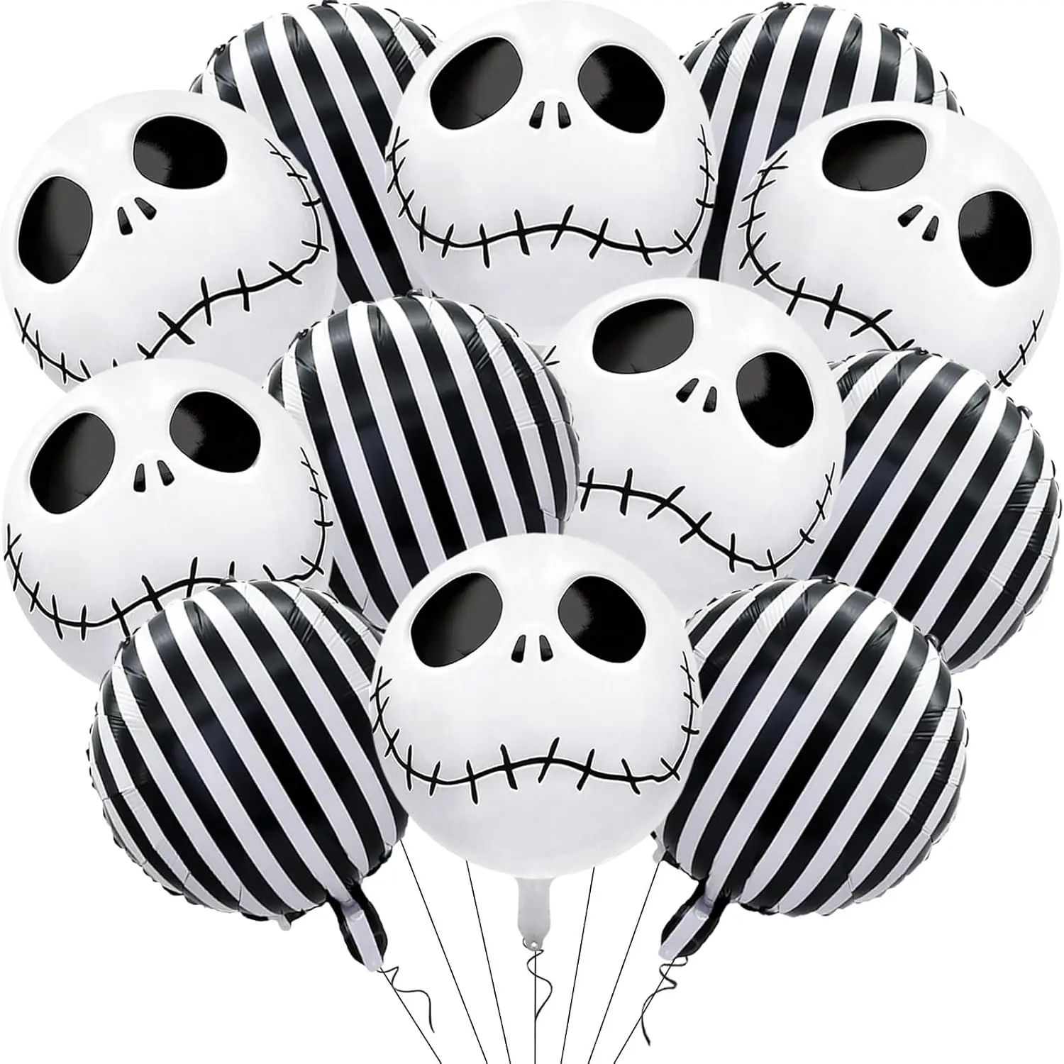 12Pcs 18''Black and White Strip Skull Foil Balloons Hallowee