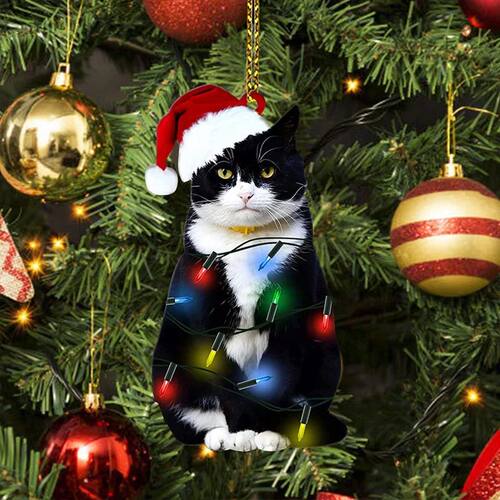 Acrylic Christmas Black Cat Pendant Xmas Tree Hanging Animal