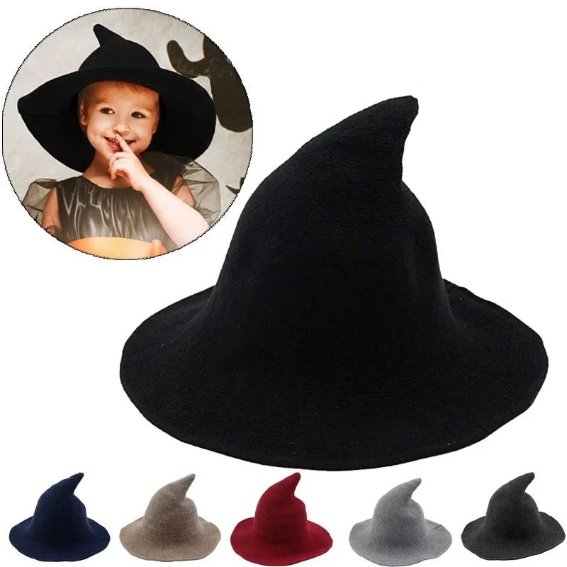 Vintage Halloween Woman Witch Hat Costume Wool Knit Hat for