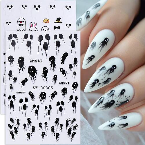 2pcs Halloween Nail Stickers Cartoon Black Ghost Pumpkin pat