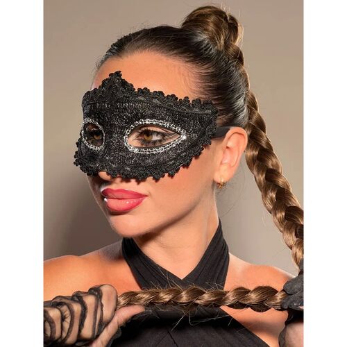 Masquerade Mask for Women Sexy Black Lace Shiny Rhinestone V