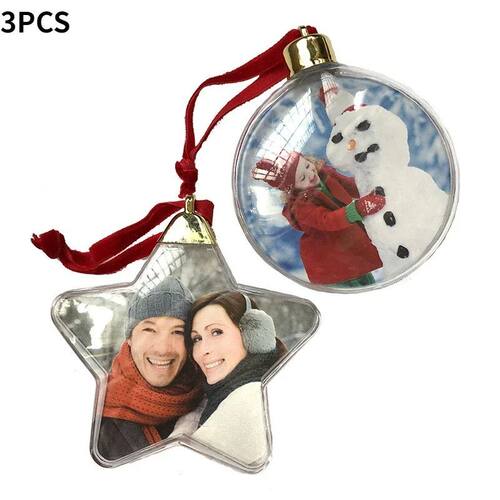3PCS Christmas Transparent Photo Frame Plastic Five-star Bal