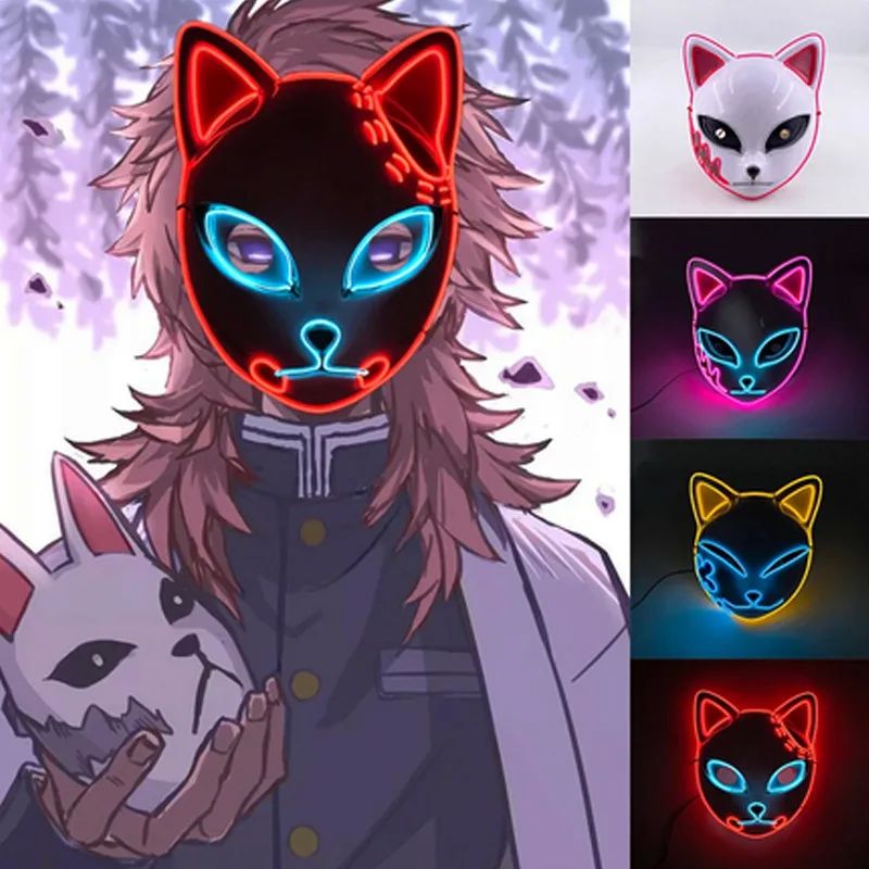 Halloween Cat Face Mask for Women Halloween Glow LED Masks A