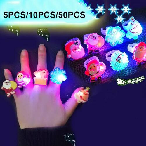 5/10/50 Pcs/Set Christmas LED Ring Lights Cute Snowman Santa