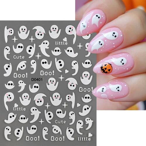 1pc 3D Cute Ghost Halloween Nail Stickers Skull Pumpkin Spid