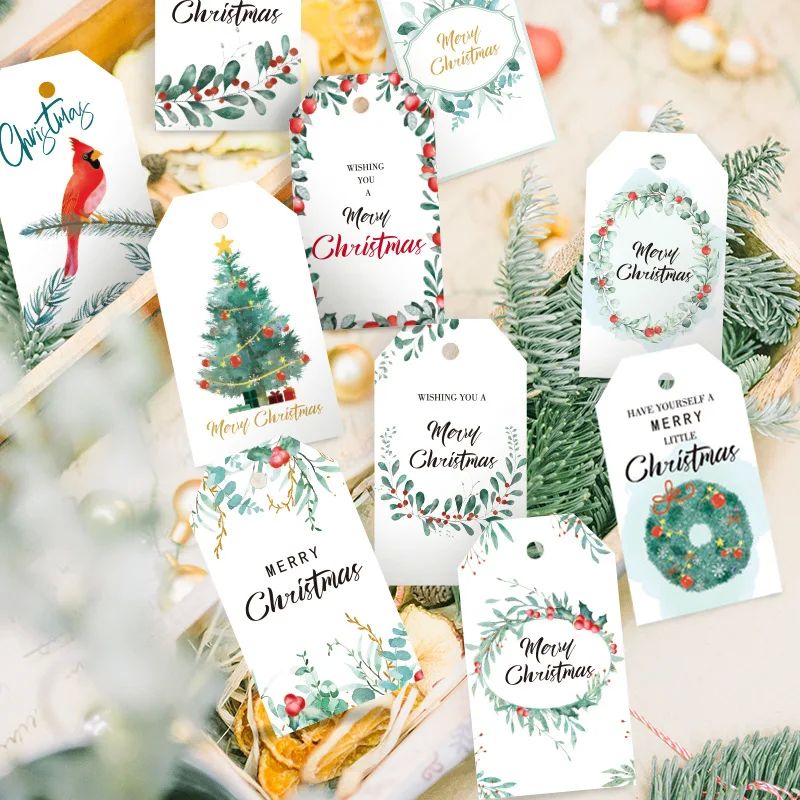 50pcs Merry Christmas Kraft Paper Tags Gift Packaging Decora