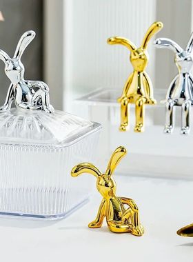 Rabbit Figurine Long-Eared Rabbit Statue Home Office Desktop