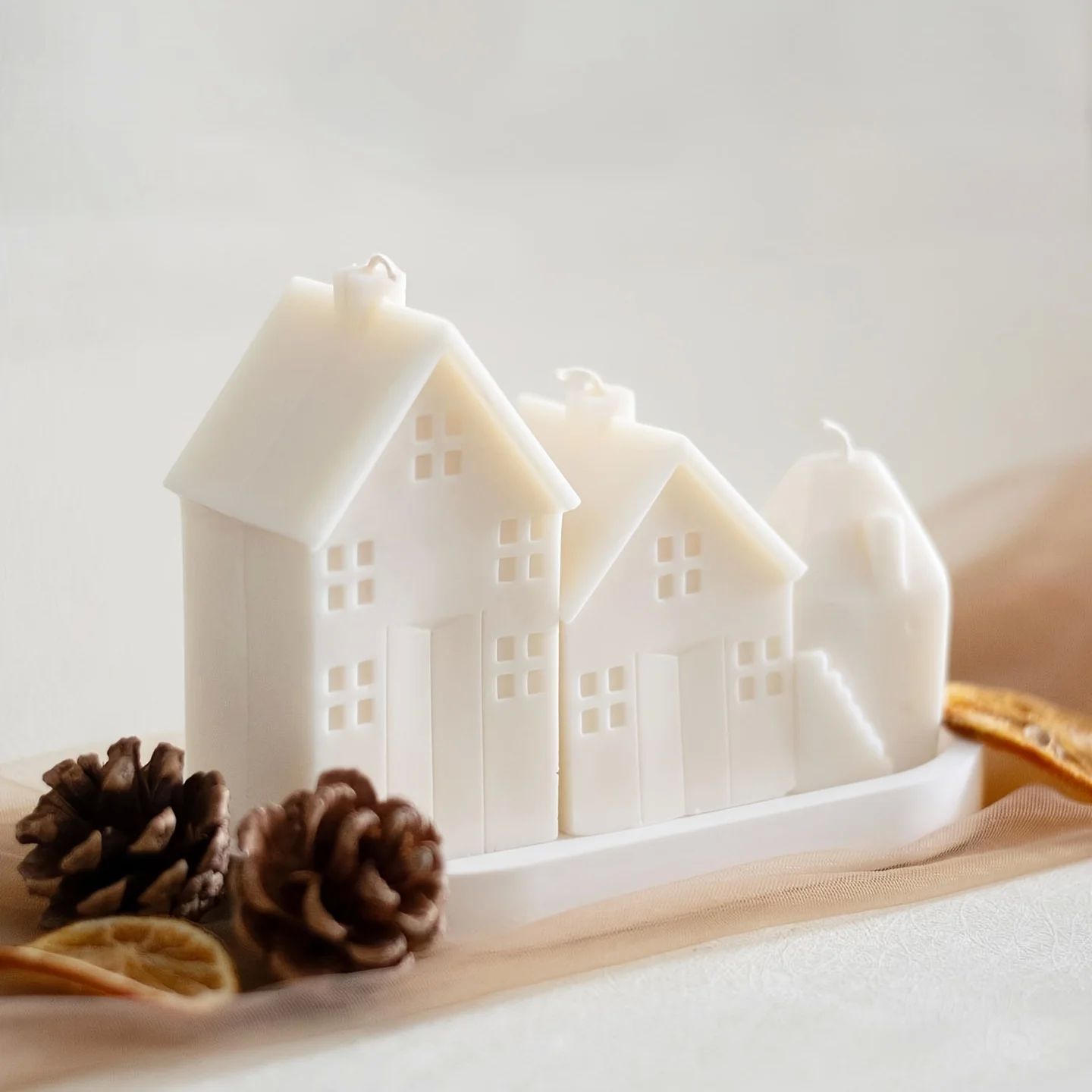 3Pcs Silicone Candle Mold Set 3D House Shaped with Mixed Des