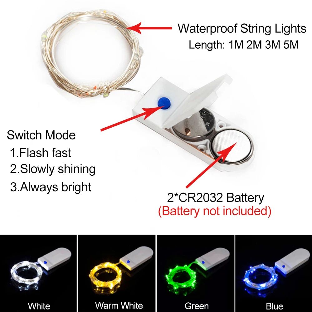 3 Modes 1M 2M 3M 5M Led Fairy Lights Copper Wire String Holi
