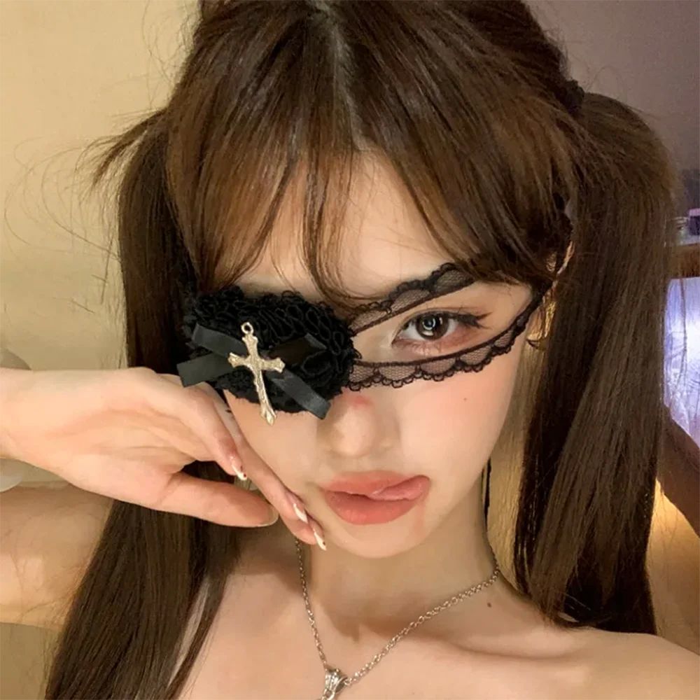 Punk Cross Eye Mask Women Lolita Cosplay Eye Patch Gothic Ha