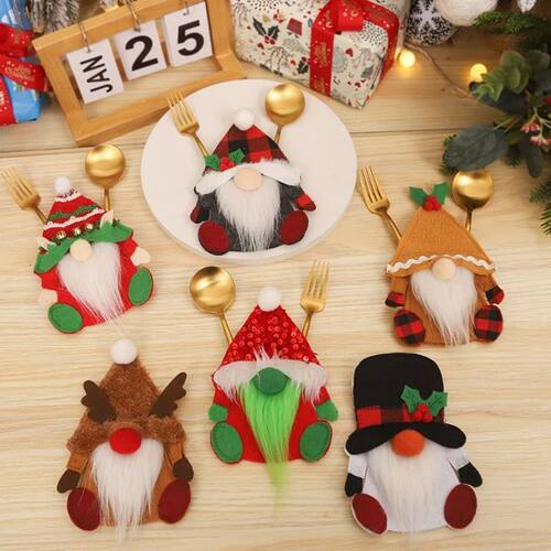 1PC Snowman Gnome Christmas Cutlery Knife Fork Covers Table