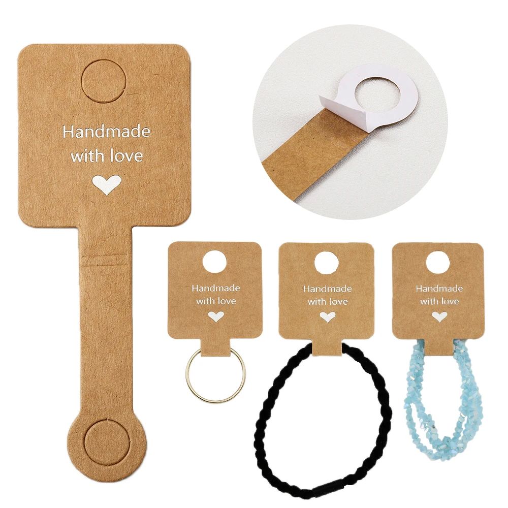 50pcs 4x10cm Self Adhesive Kraft Paper Card Bracelet Necklac