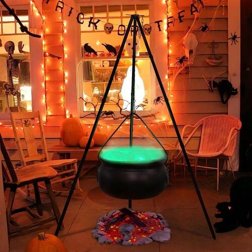 Halloween Black Witches Cauldron of Skeletons on Tripod Hall