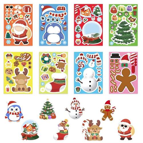 8/16/24pcs Christmas Puzzle Stickers Make A Face Santa Claus