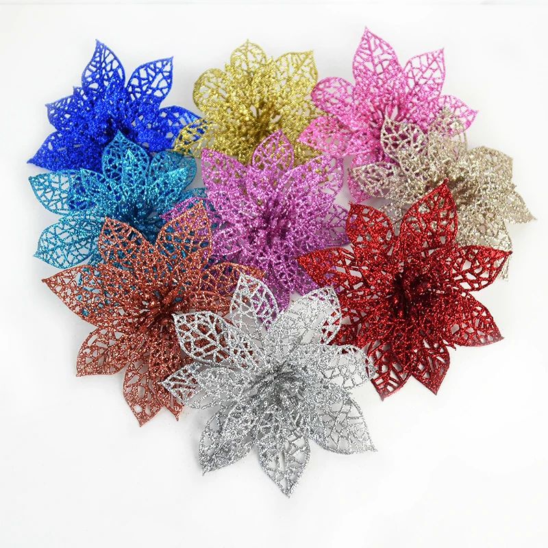 5pcs Glitter Artificial Christmas Flowers Christmas Tree Dec