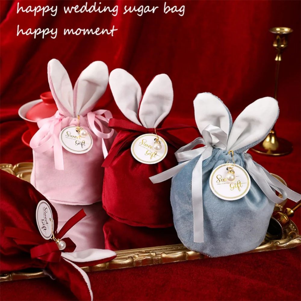 1PC Easter Rabbit Ear Gift Bag Cute Velvet Wedding Favor Bag