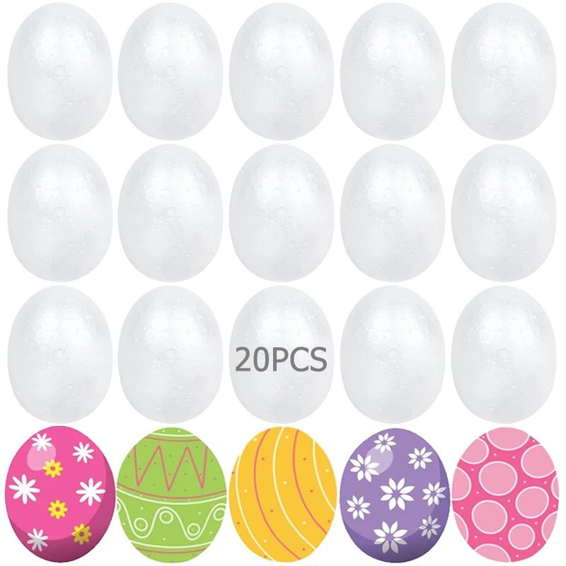 20pcs Easter Foam Eggs White Styrofoam Egg DIY Painting Art