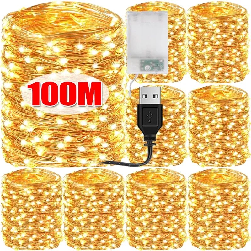 100/2M LED String Light USB/Battery Operated Copper Wire Gar