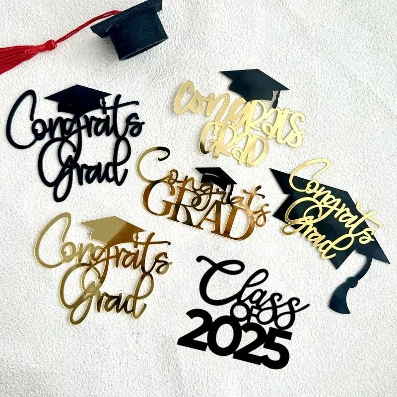 1pc Black Gold Acrylic Bachelor Cap Graduation Cake Toppers