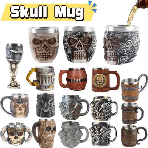 Beer Mug Stainless Steel Skull Mug Double Wall Drinking Mug