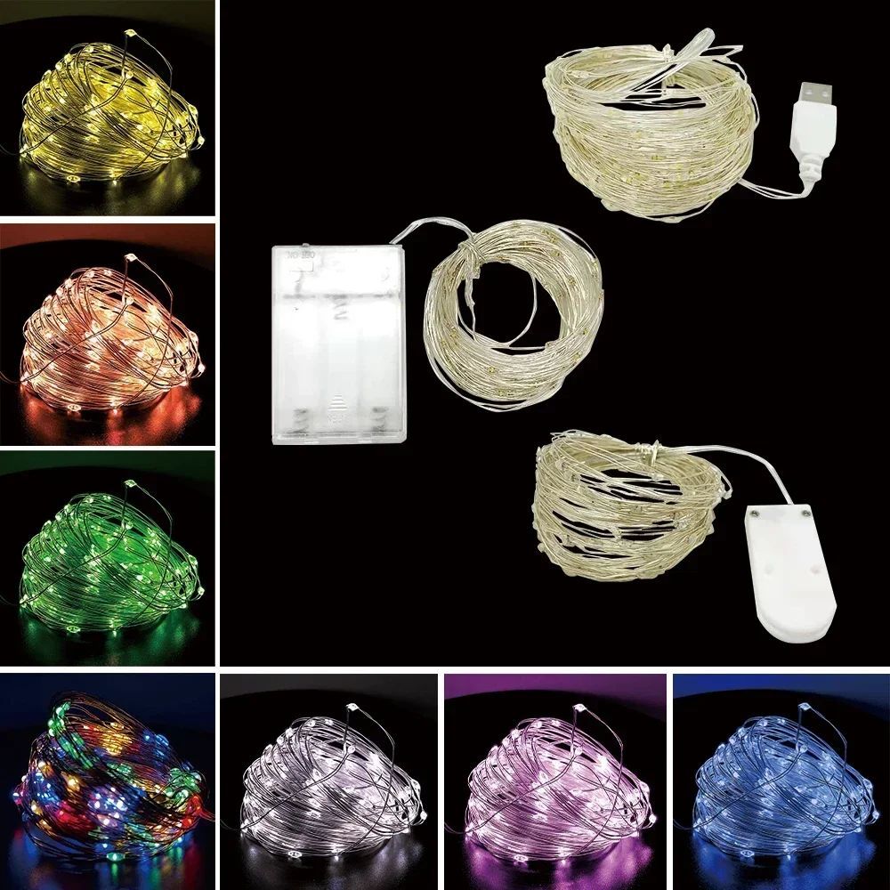 1m/2m/3m/10m Copper Wire Battery Box Garland LED Wedding Dec