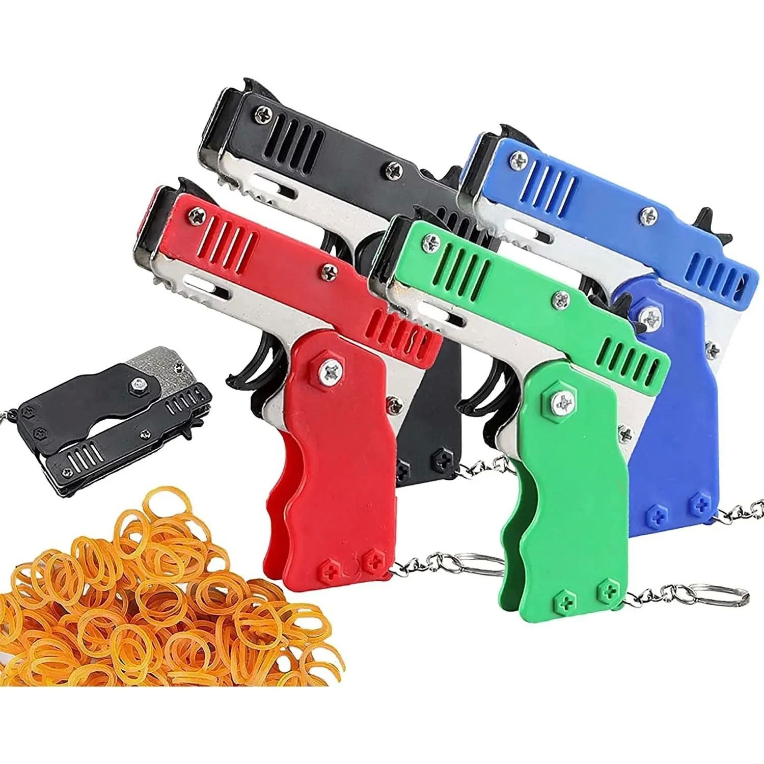 1PCS keychain gun 60 rubber bands rubber band gun Shooting P
