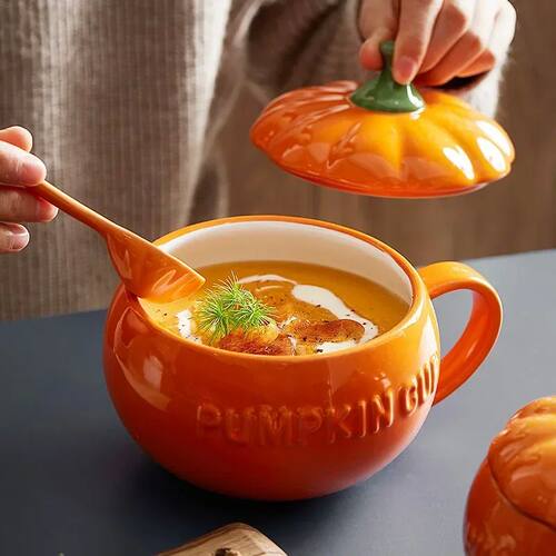 Pumpkin Mug Ceramic with Lid with Spoon Coffee Cups Milk Tea
