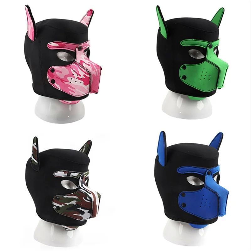 Unisex Sexy Costumes of Men Women Latex Open Mouth Hole Dog