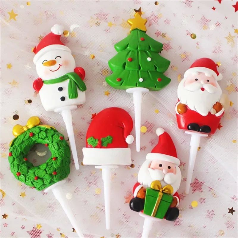 8Pc Christmas Resin Insert Cake Picks Ornament Decor Accesso