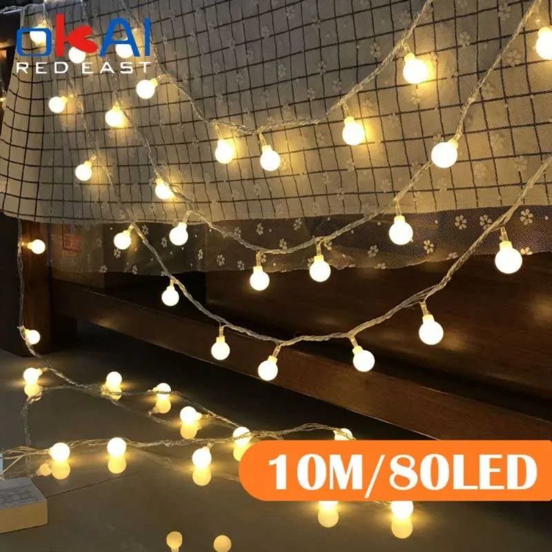 10M Ball LED String Lights Outdoor Ball Chain Lights Garland