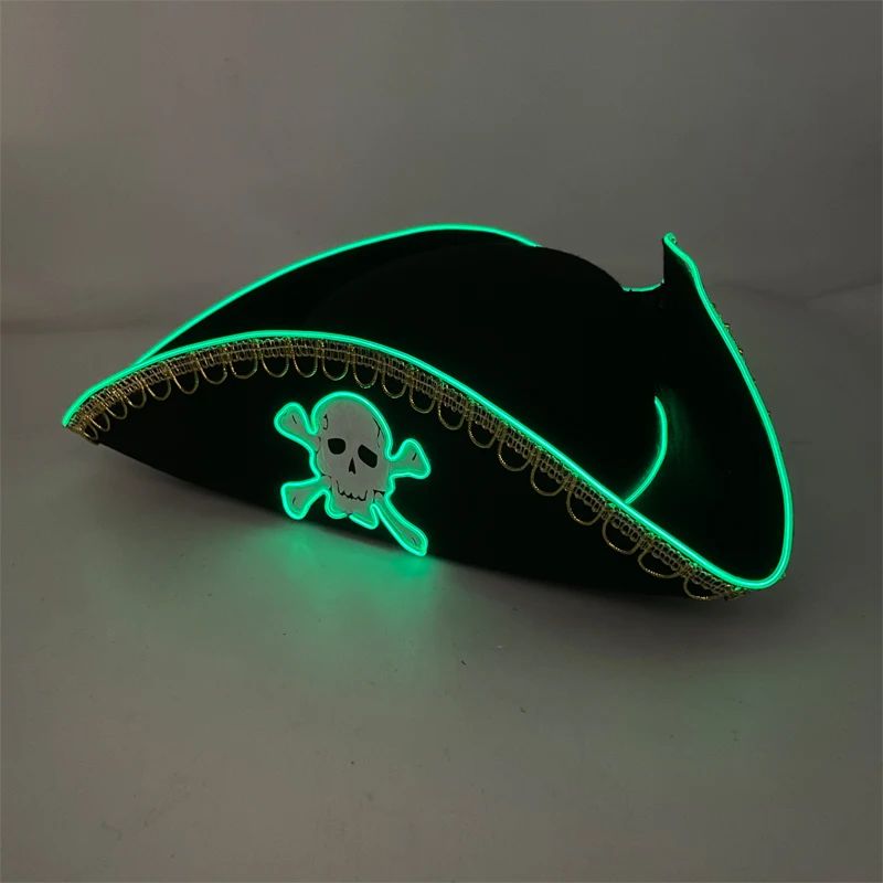 Funny Glowing Black Pirate Hat Nautical Theme LED Light Up H