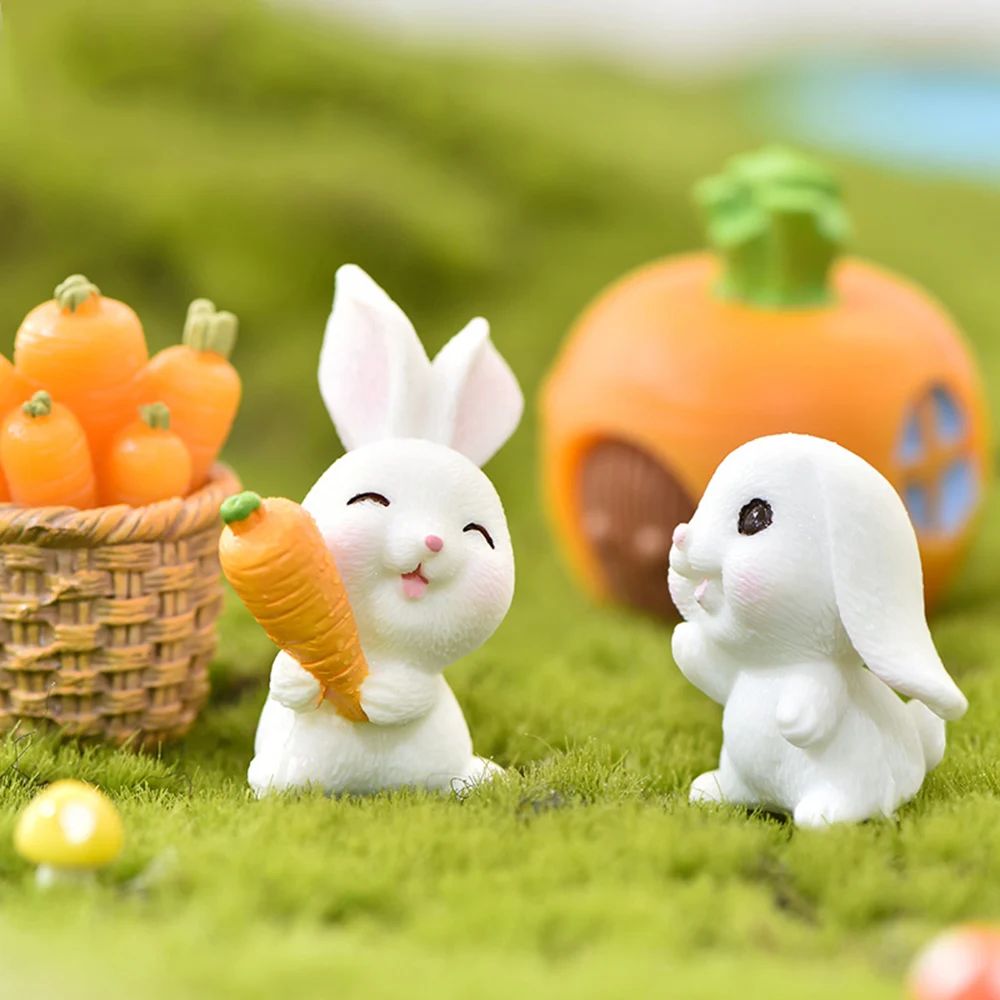 Easter Cute Rabbit Bunny Ornament Miniature Figurines Carrot