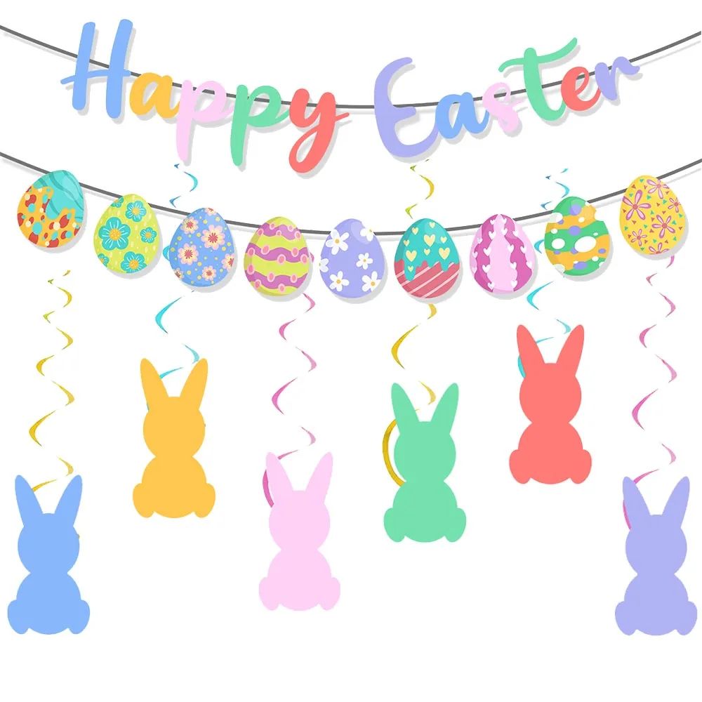 Easter Banner Easter Sign Garlands Rabbit Swirl Hanging Deco